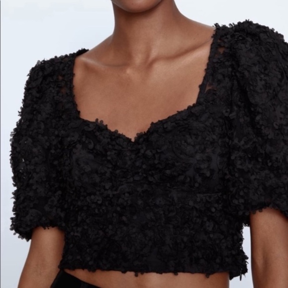 Zara Black Puff Sleeve Tops Size L